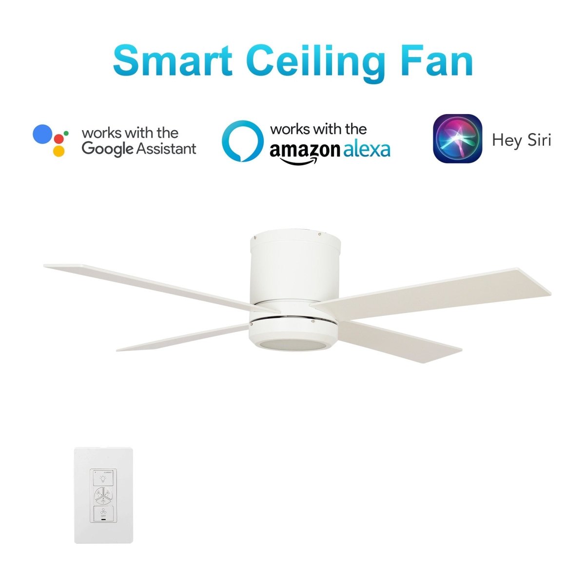 Arlo 52'' Best Smart Ceiling Fan with wall control, Light Kit Included, Works with Google Assistant and Amazon Alexa,Siri Shortcut - LEDMyPlace