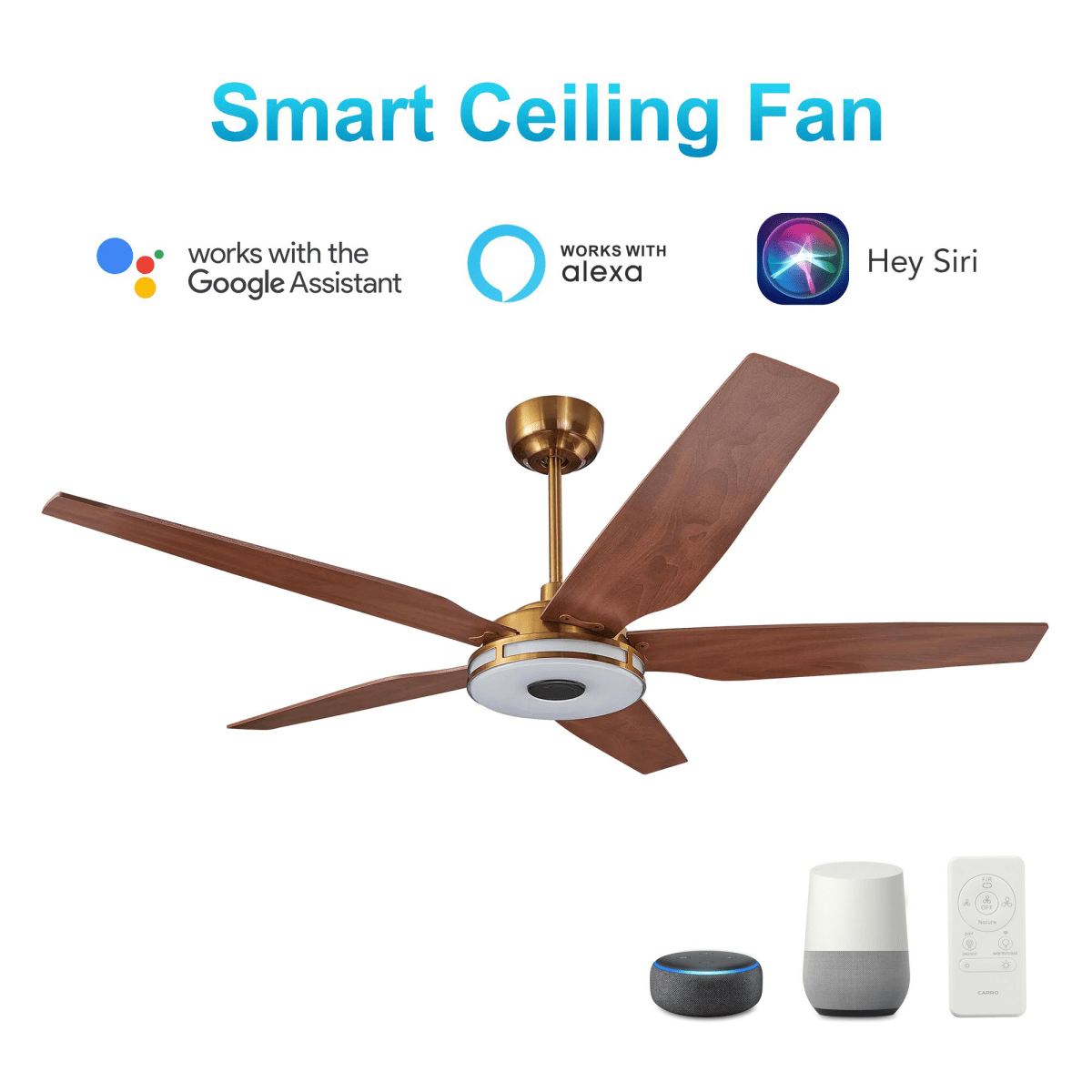 Best Smart Ceiling Fan with Remote, Light Kit Included, Works with Google Assistant and Amazon Alexa, Siri Shortcut. - LEDMyPlace