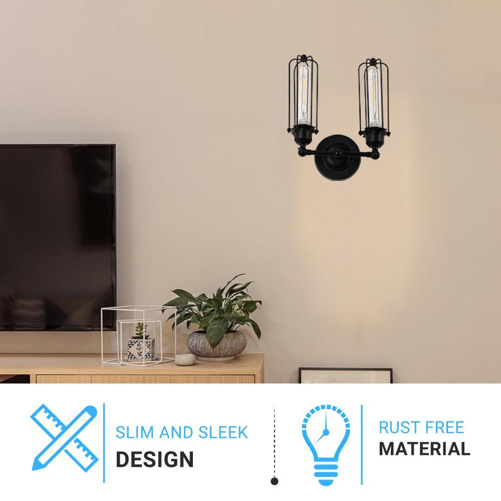 Birdcage Shape Bathroom Light Fixtures, Matte Black Finish, 1 - Light/2 - Light, E26 Base, UL Listed, For Dry Locations, Wall Mount, Bathroom Vanity Lighting - LEDMyPlace