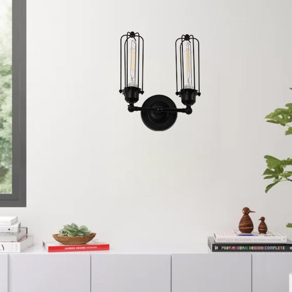 Birdcage Shape Bathroom Light Fixtures, Matte Black Finish, 1 - Light/2 - Light, E26 Base, UL Listed, For Dry Locations, Wall Mount, Bathroom Vanity Lighting - LEDMyPlace