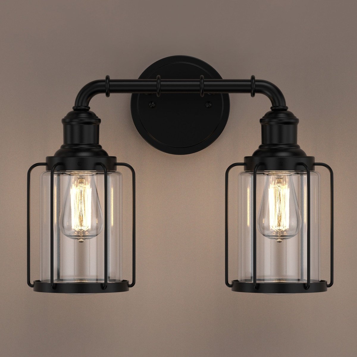 Birdcage Shape Bathroom Light Fixtures, Wall Mount, Matte Black with Clear Glass Shade, 1 - Light/2 - Light/3 - Light, E26 Base, For Damp Locations, Vanity Lighting - LEDMyPlace