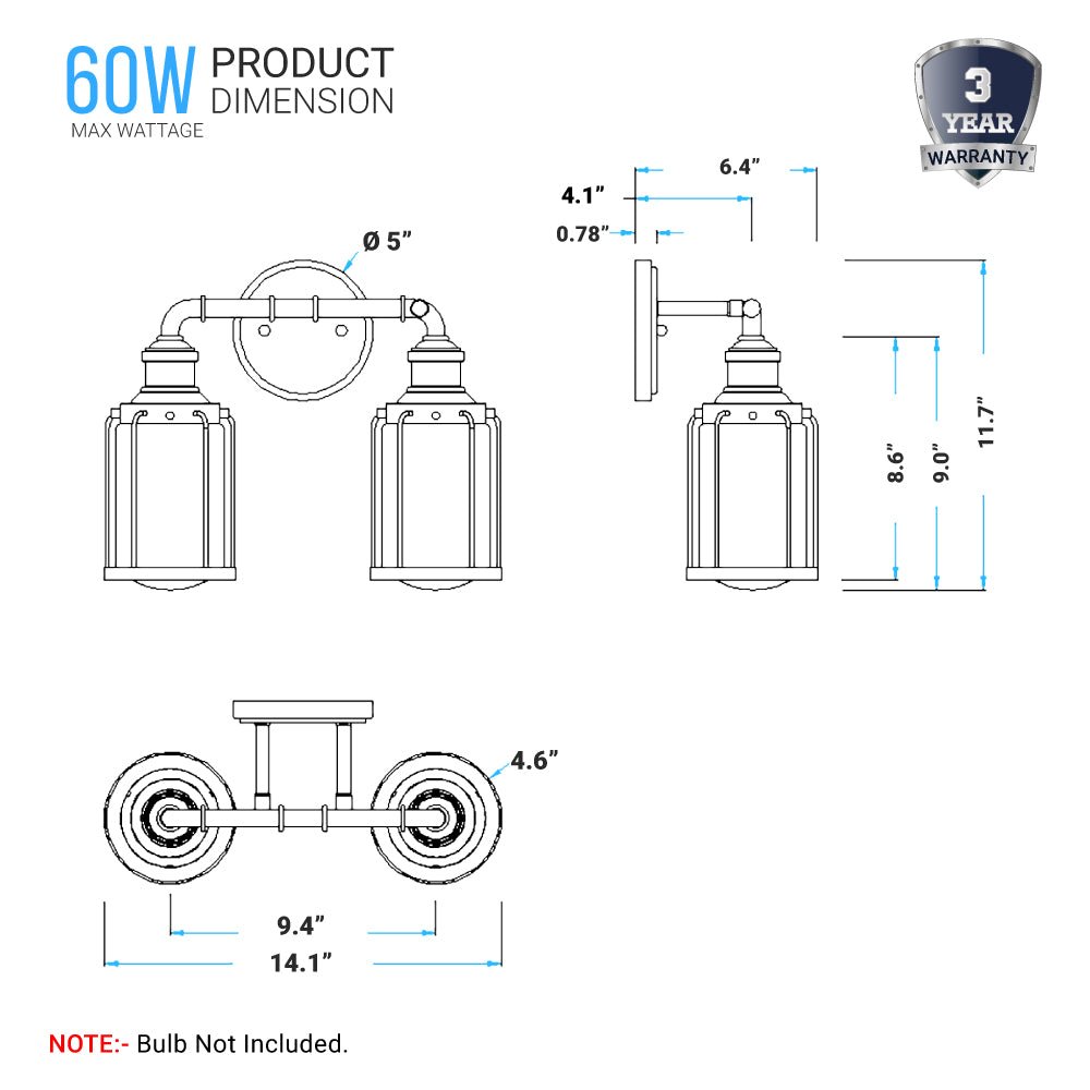 Birdcage Shape Bathroom Light Fixtures, Wall Mount, Matte Black with Clear Glass Shade, 1 - Light/2 - Light/3 - Light, E26 Base, For Damp Locations, Vanity Lighting - LEDMyPlace