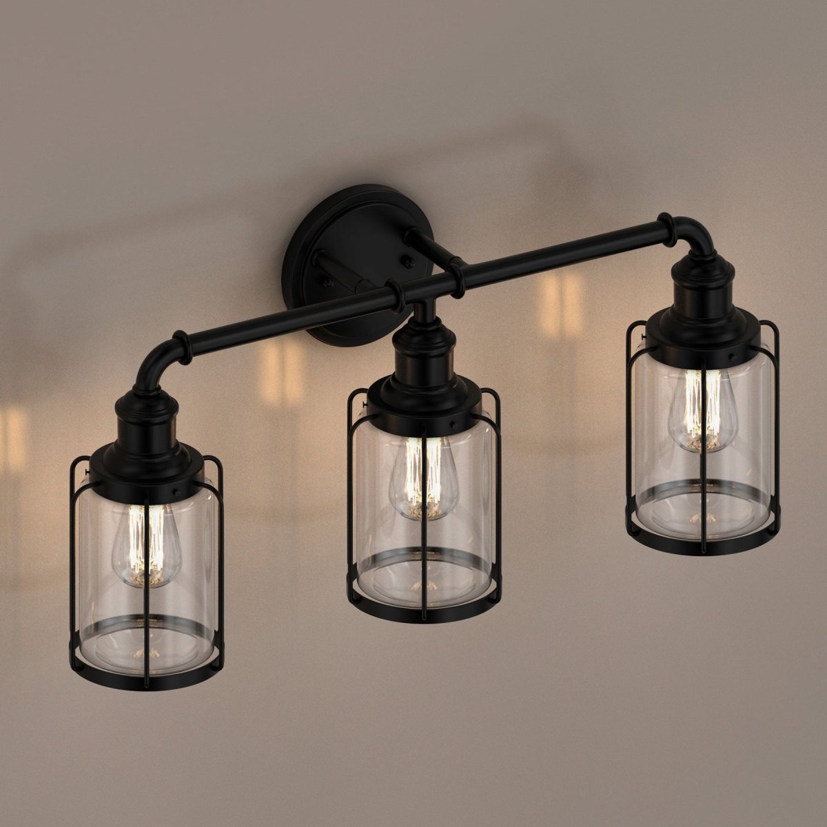 Birdcage Shape Bathroom Light Fixtures, Wall Mount, Matte Black with Clear Glass Shade, 1 - Light/2 - Light/3 - Light, E26 Base, For Damp Locations, Vanity Lighting - LEDMyPlace