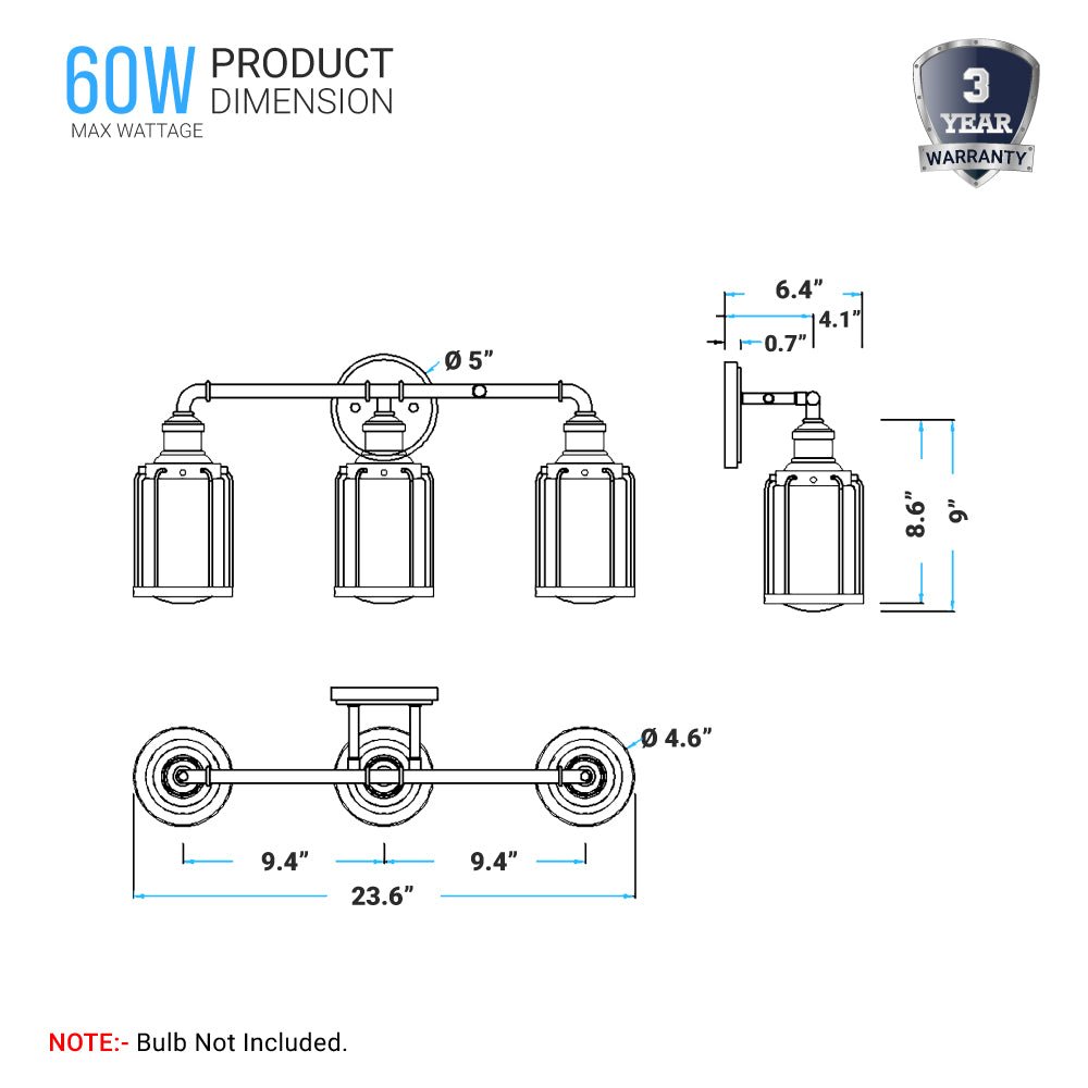 Birdcage Shape Bathroom Light Fixtures, Wall Mount, Matte Black with Clear Glass Shade, 1 - Light/2 - Light/3 - Light, E26 Base, For Damp Locations, Vanity Lighting - LEDMyPlace