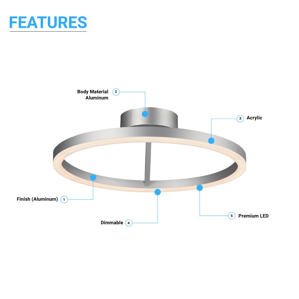 Ceiling Lamp, Circle Shade Led Round Shade Ceiling Lights for Bedroom Hallway, 31W, 3000K, 1285LM, Simple Close to Ceiling Fixtures, Dimmable, Aluminum Body Finish - LEDMyPlace