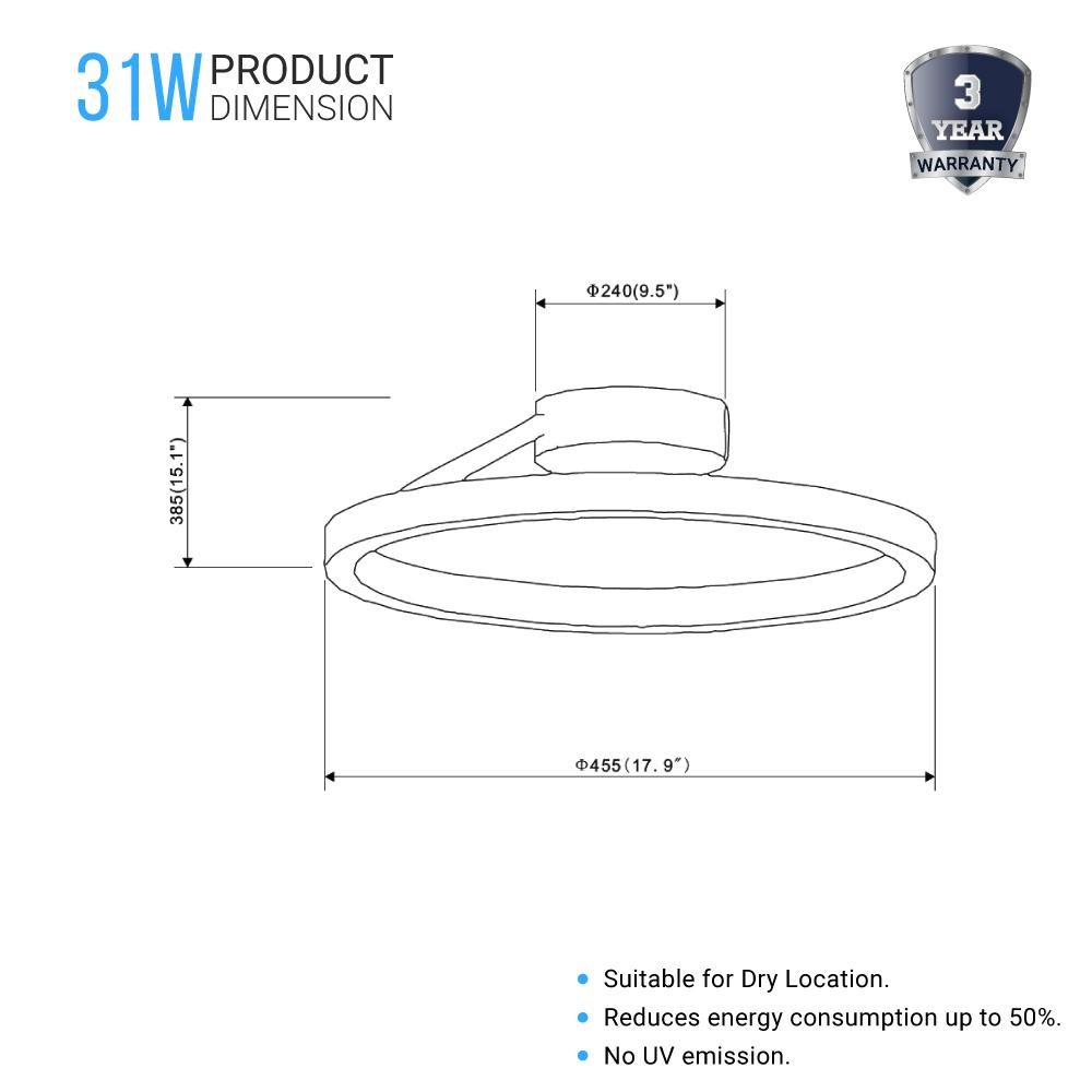 Ceiling Lamp, Circle Shade Led Round Shade Ceiling Lights for Bedroom Hallway, 31W, 3000K, 1285LM, Simple Close to Ceiling Fixtures, Dimmable, Aluminum Body Finish - LEDMyPlace