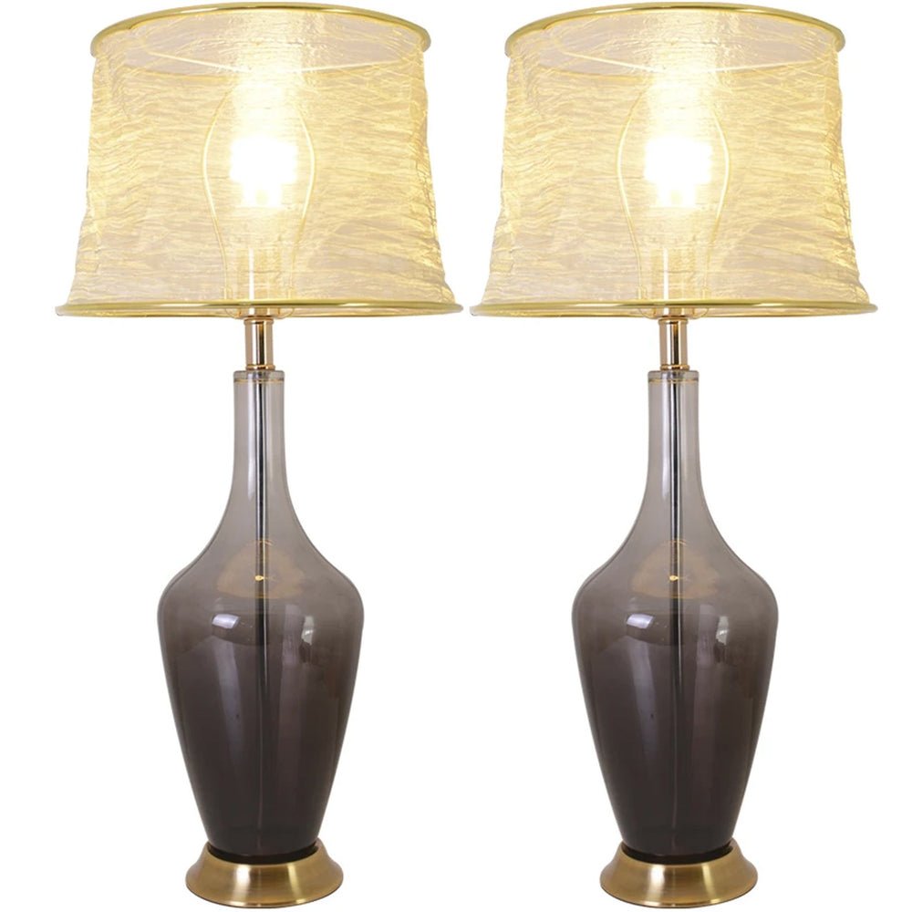 Clavel Translucent Glass Best Table Lamp 31 Inch - Gray Ombre/Golden Yarn Shade (Set of 2) - LEDMyPlace