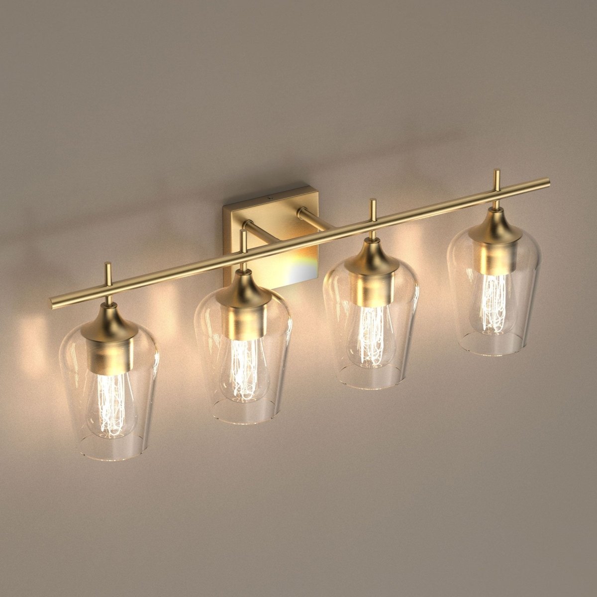 Clear Glass Shade Bathroom Light Fixtures, Bell Shape with Brass Gold Finish Vanity Lighting, E26 Base, UL Listed for Damp Location, Bathroom Wall Sconces - LEDMyPlace