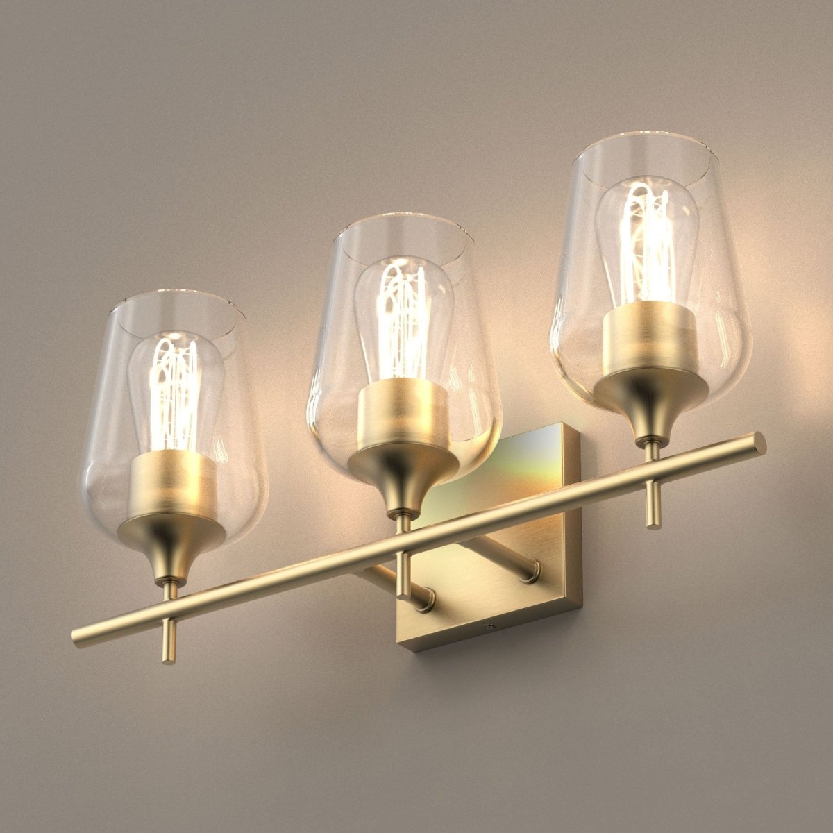 Clear Glass Shade Bathroom Light Fixtures, Bell Shape with Brass Gold Finish Vanity Lighting, E26 Base, UL Listed for Damp Location, Bathroom Wall Sconces - LEDMyPlace