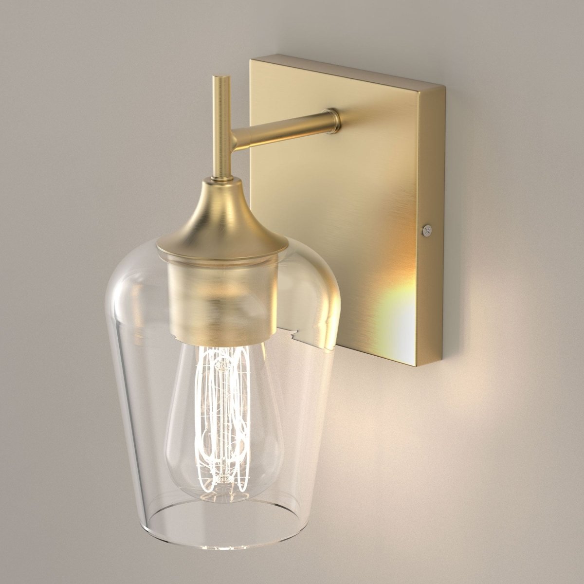 Clear Glass Shade Bathroom Light Fixtures, Bell Shape with Brass Gold Finish Vanity Lighting, E26 Base, UL Listed for Damp Location, Bathroom Wall Sconces - LEDMyPlace