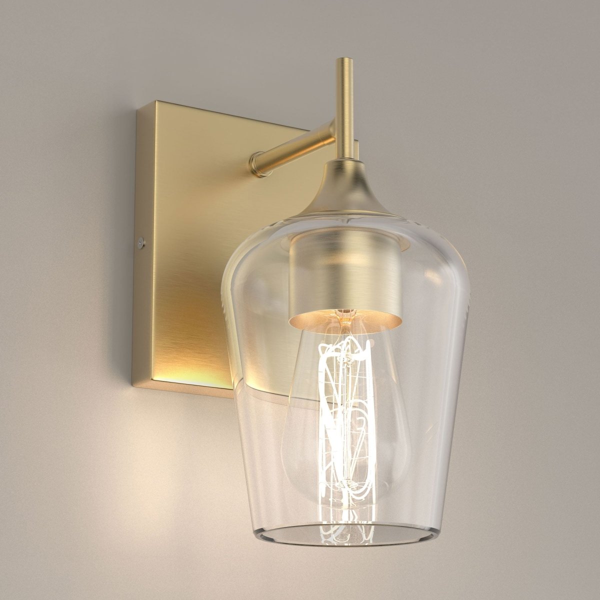 Clear Glass Shade Bathroom Light Fixtures, Bell Shape with Brass Gold Finish Vanity Lighting, E26 Base, UL Listed for Damp Location, Bathroom Wall Sconces - LEDMyPlace