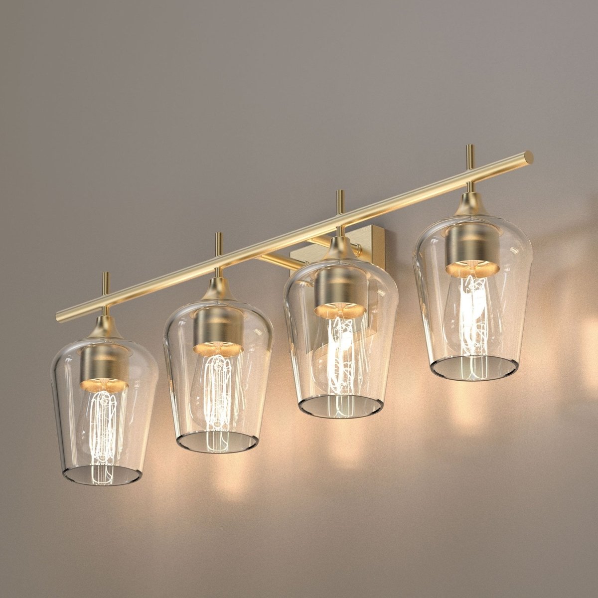 Clear Glass Shade Bathroom Light Fixtures, Bell Shape with Brass Gold Finish Vanity Lighting, E26 Base, UL Listed for Damp Location, Bathroom Wall Sconces - LEDMyPlace