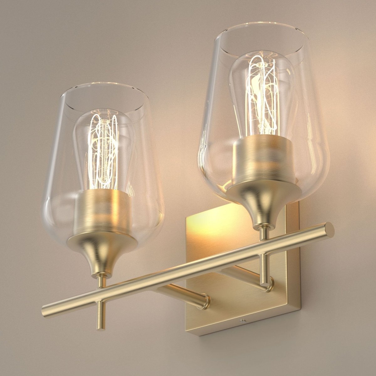 Clear Glass Shade Bathroom Light Fixtures, Bell Shape with Brass Gold Finish Vanity Lighting, E26 Base, UL Listed for Damp Location, Bathroom Wall Sconces - LEDMyPlace