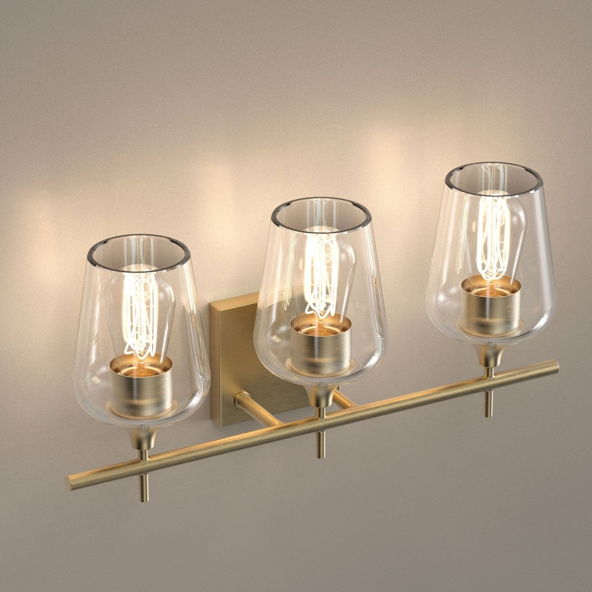 Clear Glass Shade Bathroom Light Fixtures, Bell Shape with Brass Gold Finish Vanity Lighting, E26 Base, UL Listed for Damp Location, Bathroom Wall Sconces - LEDMyPlace