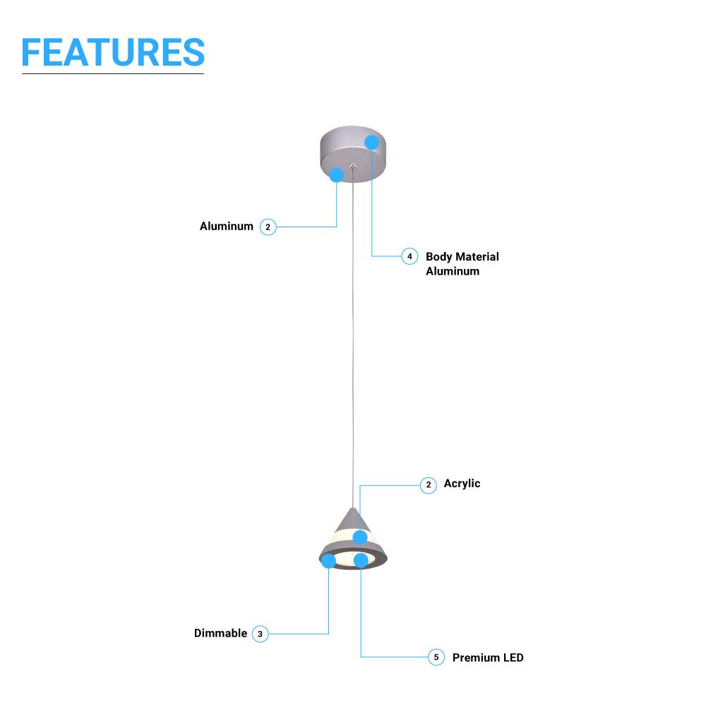 Cone Pendant Lighting, 5W, 3000K (Warm White), Dimmable, Hanging Lights, - LEDMyPlace