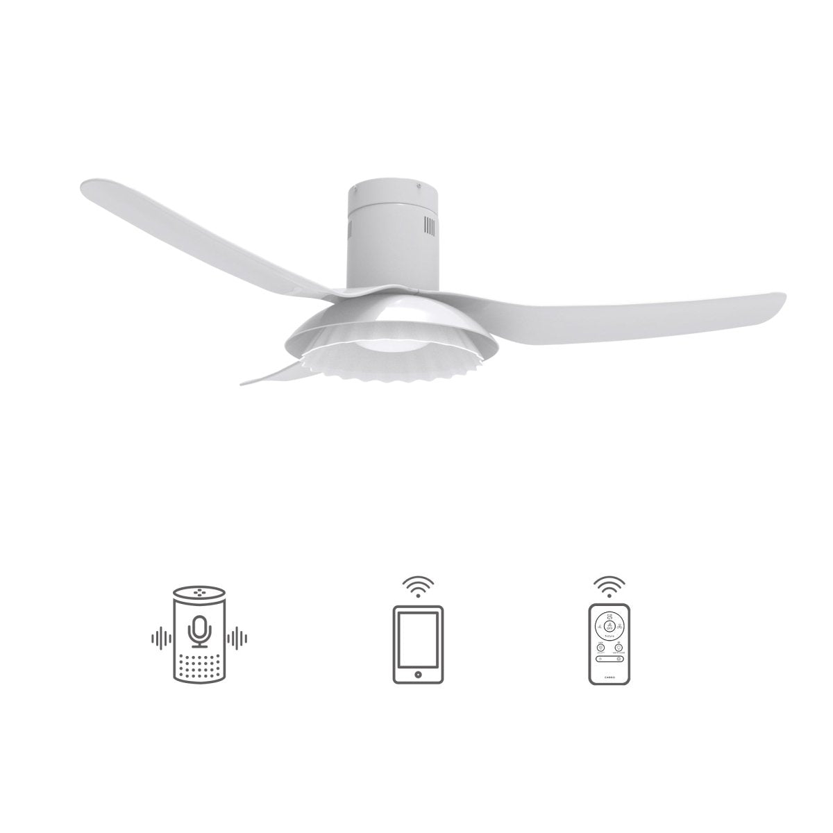 Daffodil 52 Inch 3 - Blade Flush Mount Best Smart Ceiling Fan With Led Light Kit And Remote - White/White - LEDMyPlace