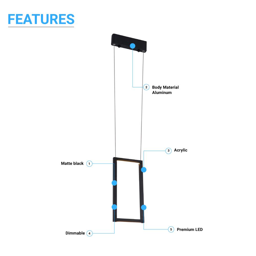 Dimmable LED Rectangle Pendant Chandelier Ceiling Light Fixture, 18W, 3000K, 900LM, For Living Room Dining Room Office Room - LEDMyPlace