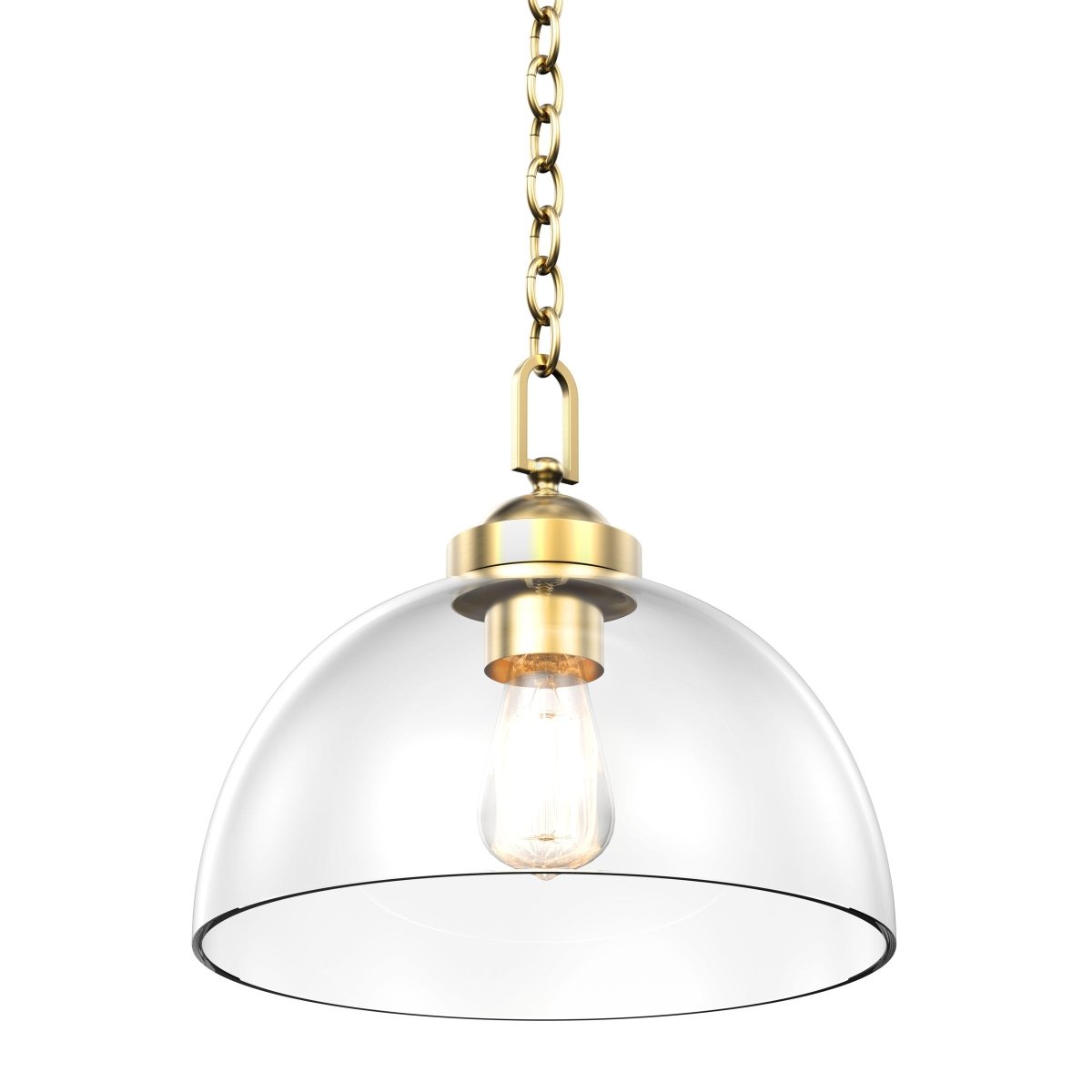 Dome Shape Brass Gold Pendant Light with Clear Glass Shade, E26 Base, UL Listed for Damp Location - LEDMyPlace