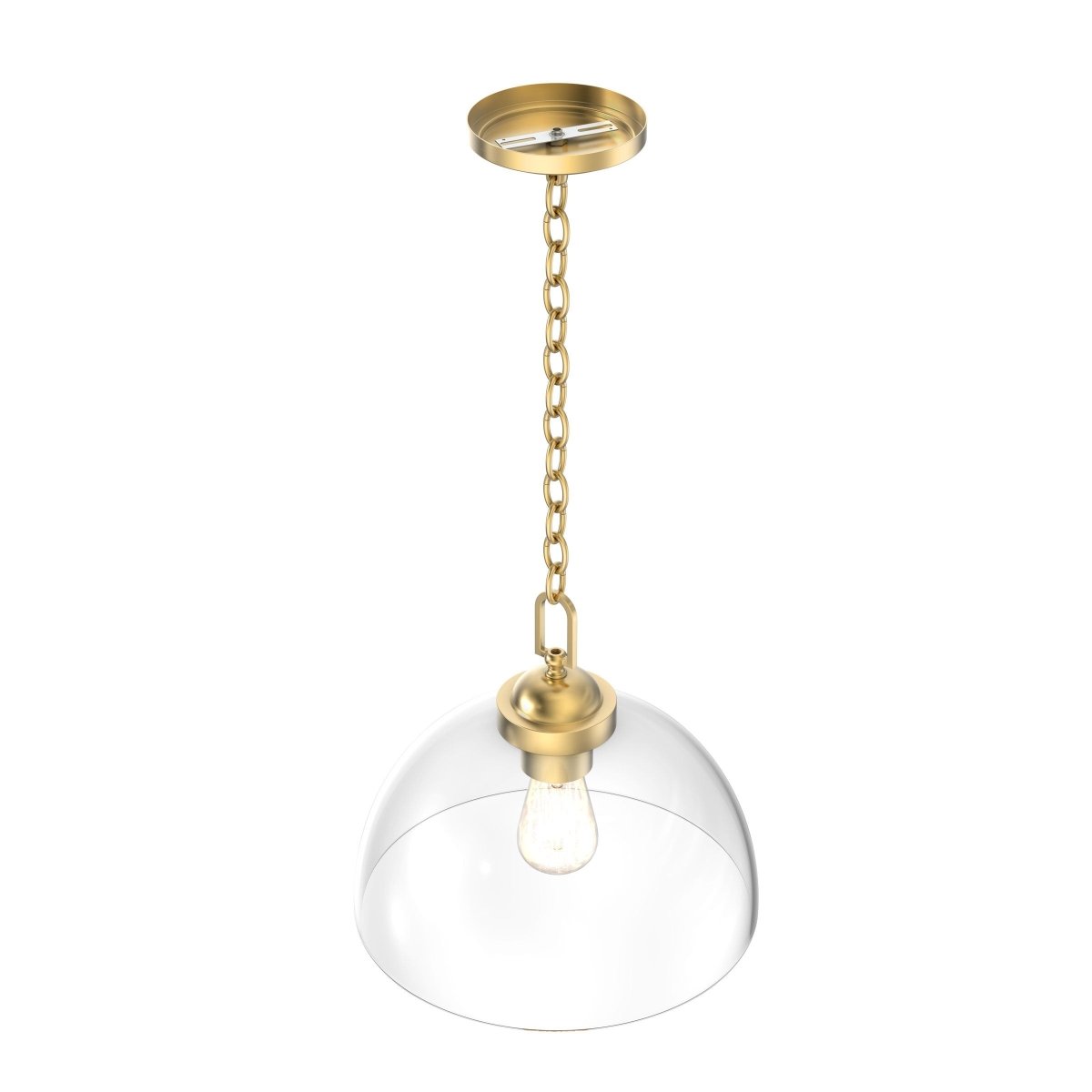 Dome Shape Brass Gold Pendant Light with Clear Glass Shade, E26 Base, UL Listed for Damp Location - LEDMyPlace