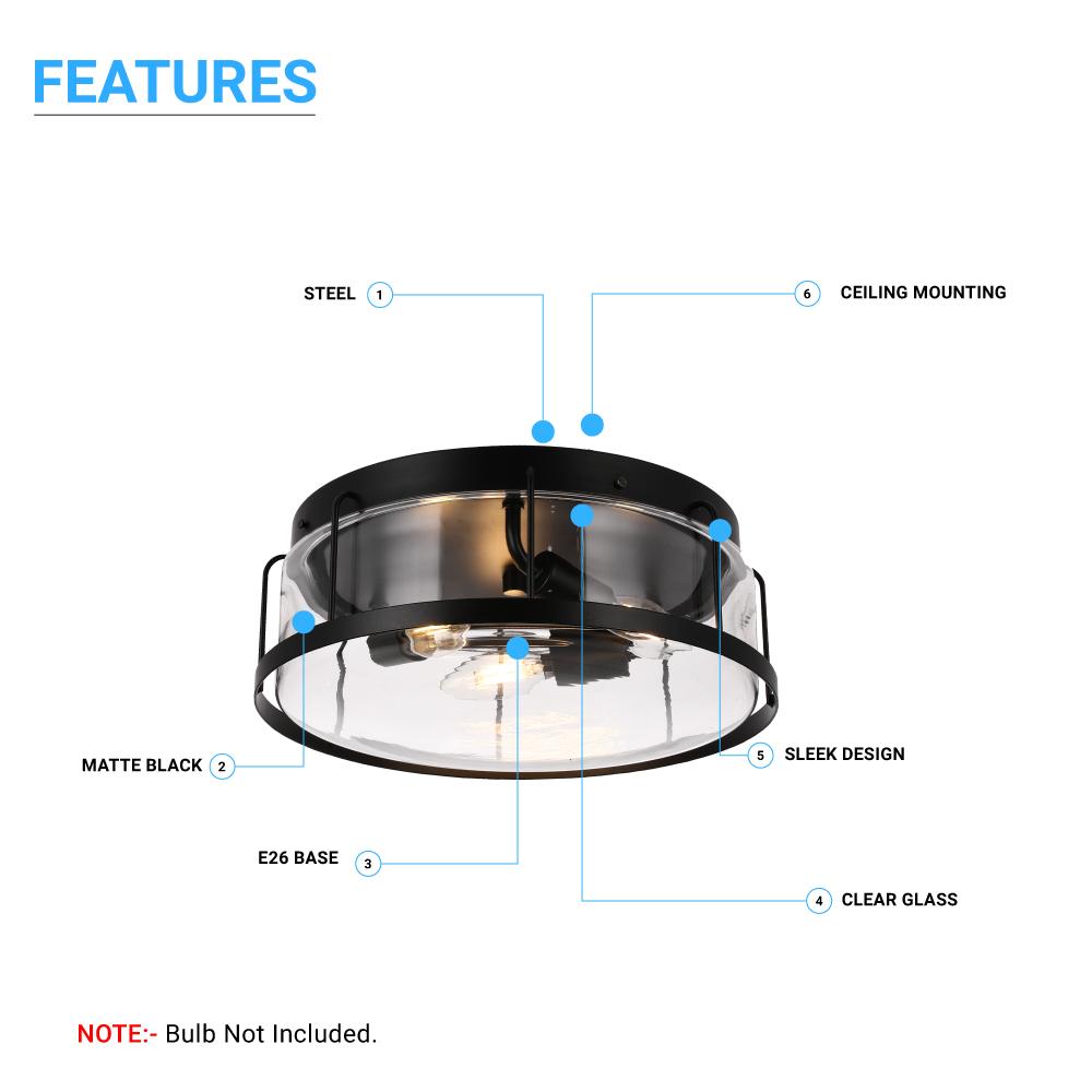 Drum Shape Flush Mount Ceiling Light, Matte Black Finish, Ceiling Lighting Fixture for Bedroom Kitchen Hallway Stairwell Entryway, E26 Base - LEDMyPlace