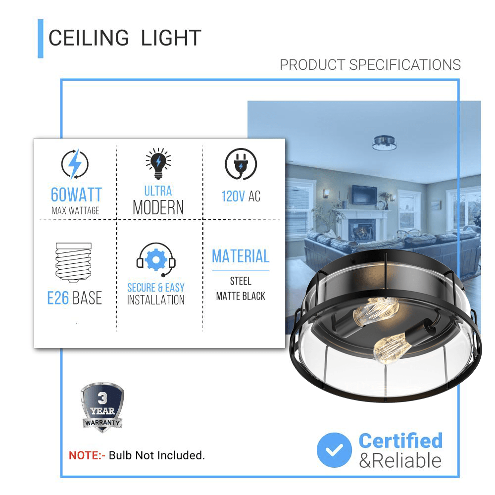 Drum Shape Flush Mount Ceiling Light, Matte Black Finish, Ceiling Lighting Fixture for Bedroom Kitchen Hallway Stairwell Entryway, E26 Base - LEDMyPlace