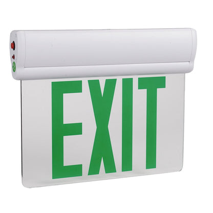 Edge Lit Green LED Exit Sign, 3W , 100 - 277 VAC, UL,CUL Listed, 90 - min Backup Battery, Surface Mount - LEDMyPlace