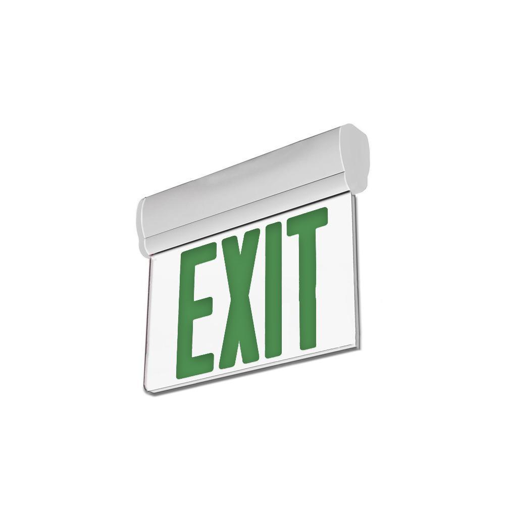 Edge Lit Green LED Exit Sign, 3W , 100 - 277 VAC, UL,CUL Listed, 90 - min Backup Battery, Surface Mount - LEDMyPlace