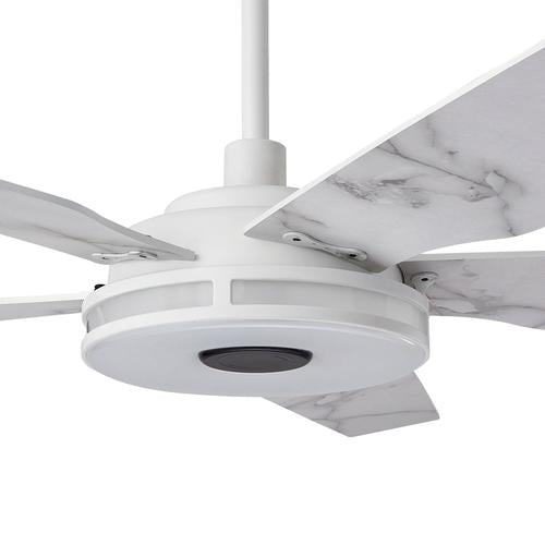 Explorer 52 In. 5 - Blade Outdoor Best Smart Ceiling Fan, White Marble Pattern with Dimmable Led Light, Remote Control, Alexa/google Home/Siri Compatible - LEDMyPlace