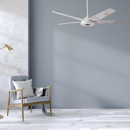 Explorer 52 In. 5 - Blade Outdoor Best Smart Ceiling Fan, White Marble Pattern with Dimmable Led Light, Remote Control, Alexa/google Home/Siri Compatible - LEDMyPlace