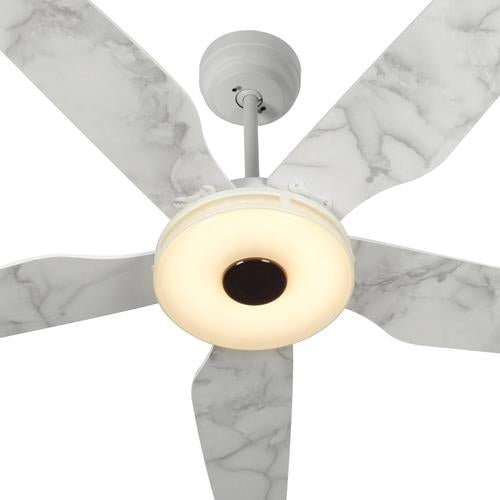 Explorer 52 In. 5 - Blade Outdoor Best Smart Ceiling Fan, White Marble Pattern with Dimmable Led Light, Remote Control, Alexa/google Home/Siri Compatible - LEDMyPlace