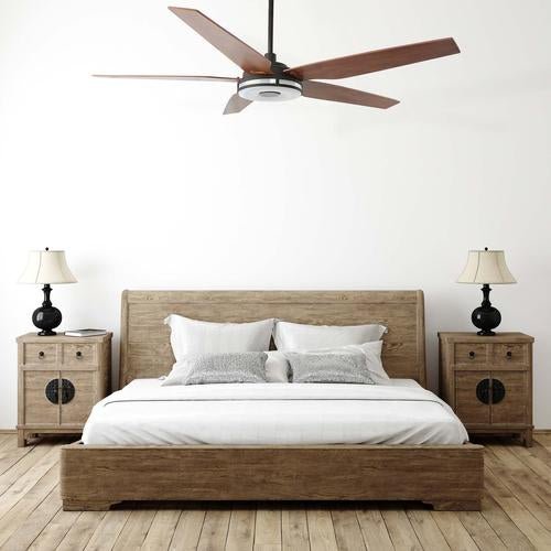 Explorer 52 In. Best Smart Ceiling Fan with Dimmable Led Light, Remote Control, Black/wood Grain Pattern, 5 - Blade W/ Alexa/Google Home Compatible - LEDMyPlace