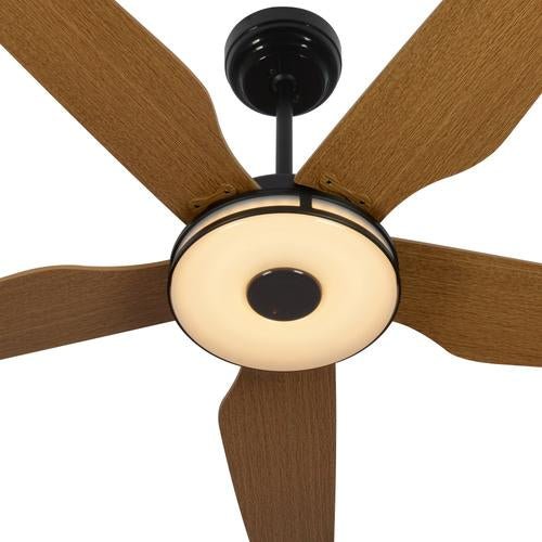 Explorer 52 In. Best Smart Ceiling Fan with Remote Control & Led Light, 5 - Blade, Black/fine Wood Grain Pattern, Alexa/Google Home/Siri Compatible - LEDMyPlace