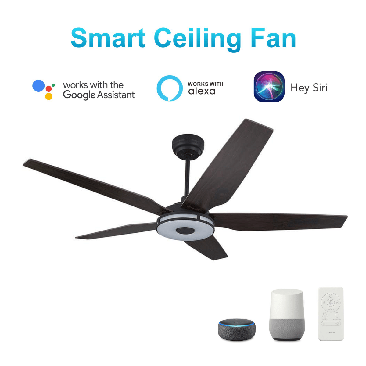 Explorer 52 In. Indoor/outdoor Wi - Fi Best Smart Ceiling Fan with Light & Remote, Works with Alexa/Google Home, Black/dark Wooden Pattern (5 - Blade) - LEDMyPlace