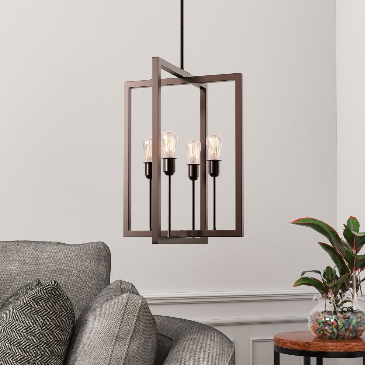 Farmhouse Chandelier, 4 - Light Foyer Lighting for Dining Room, E26 Base, Brushed Nickel/Oil Rubbed Bronze Finish - LEDMyPlace