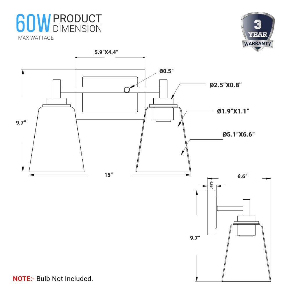 Flared Shape Bathroom Light Fixtures with Clear Glass Shade, E26 Base, UL Listed for Damp Location, Wall Mount, Bathroom Vanity Lighting - LEDMyPlace