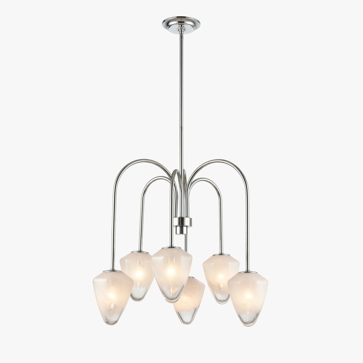 Flower Chandelier, 6 - Light E12 Base, Polished Nickel Finish hardware with Snow White Glass Shades - Modern and Contemporary Chandelier 24 in. W - LEDMyPlace