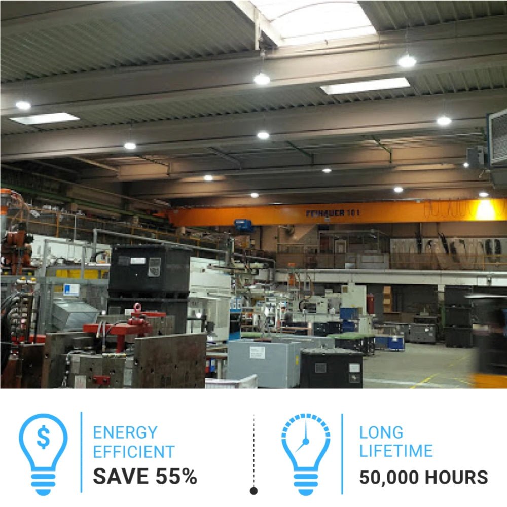 Gen13 100W UFO LED High Bay Light, 4000K, AC120 - 277V, 90° PC lens, IP65 Factory Warehouse Industrial Lighting, Black - LEDMyPlace