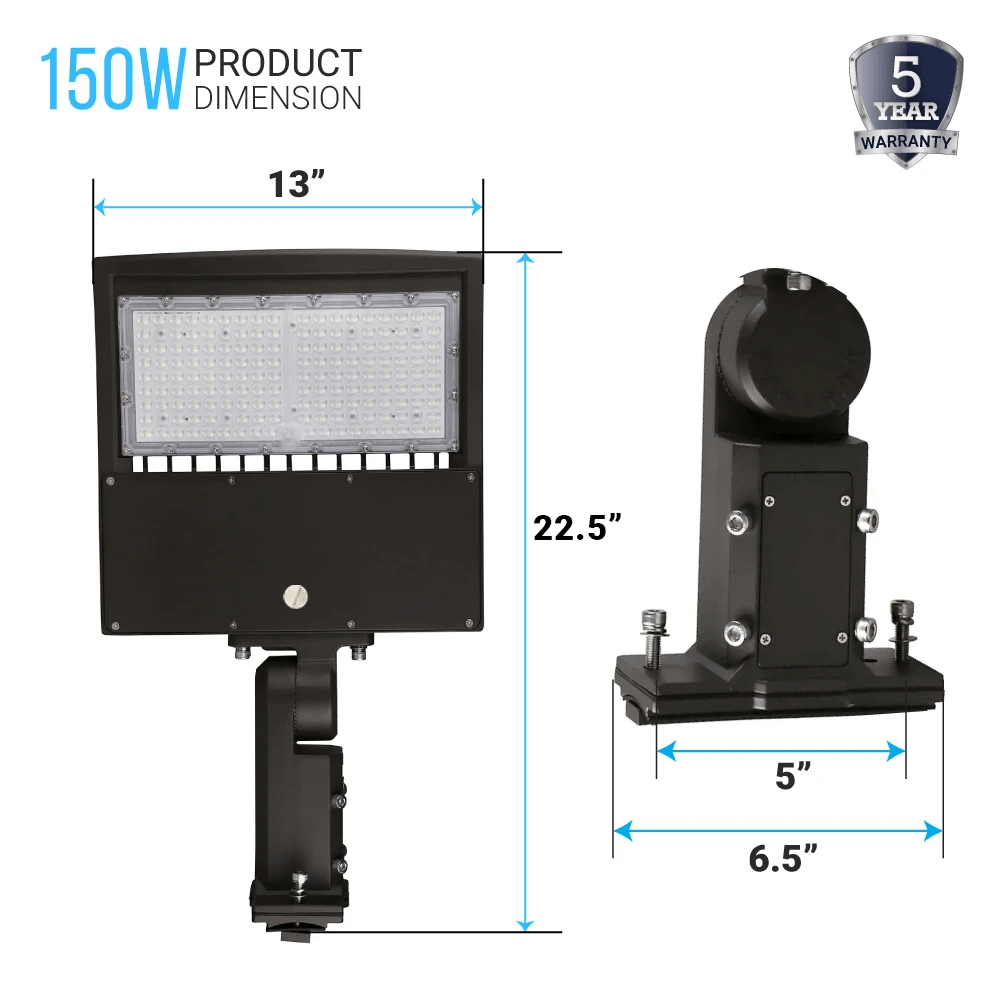 Gen14B LED Pole Light with Dusk to Dawn Photocell, 150W/120W/100W Wattage Adjustable, 3000K, 128 LM/W, Universal Mount, Bronze, AC120 - 277V, IP65 Waterproof, LED Parking Lot Lights - Outdoor Commercial Area Street Lighting - LEDMyPlace