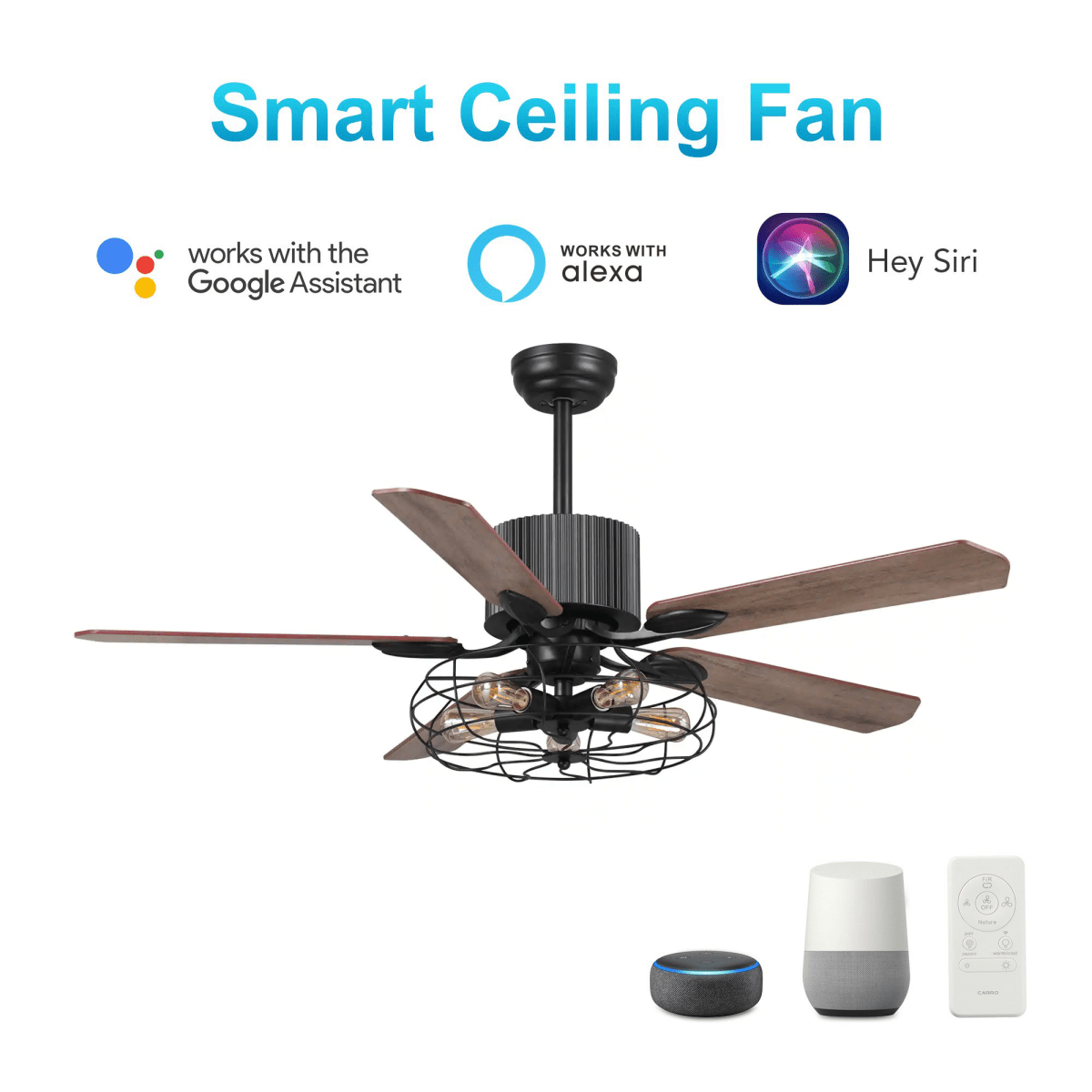 Heritage 52 - inch Indoor Best Smart Ceiling Fan with Light Kit & Wall Control, Works with Alexa/Google Home/Siri - LEDMyPlace