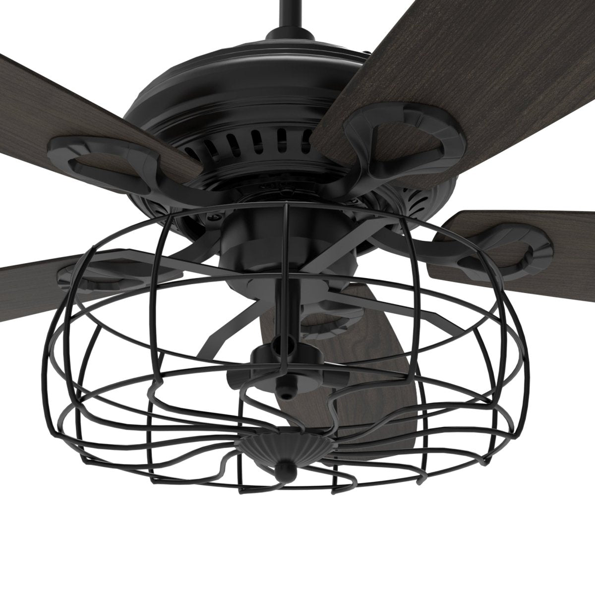 Huntley 52 Inch 5 - Blade Industrial Vintage Best Ceiling Fan With Light & Remote Control - Black/Walnut - LEDMyPlace