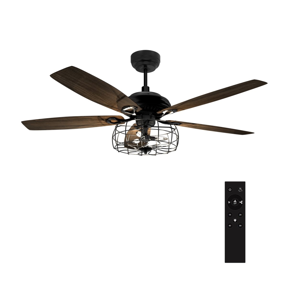 Huntley 52 Inch 5 - Blade Industrial Vintage Best Ceiling Fan With Light & Remote Control - Black/Walnut - LEDMyPlace