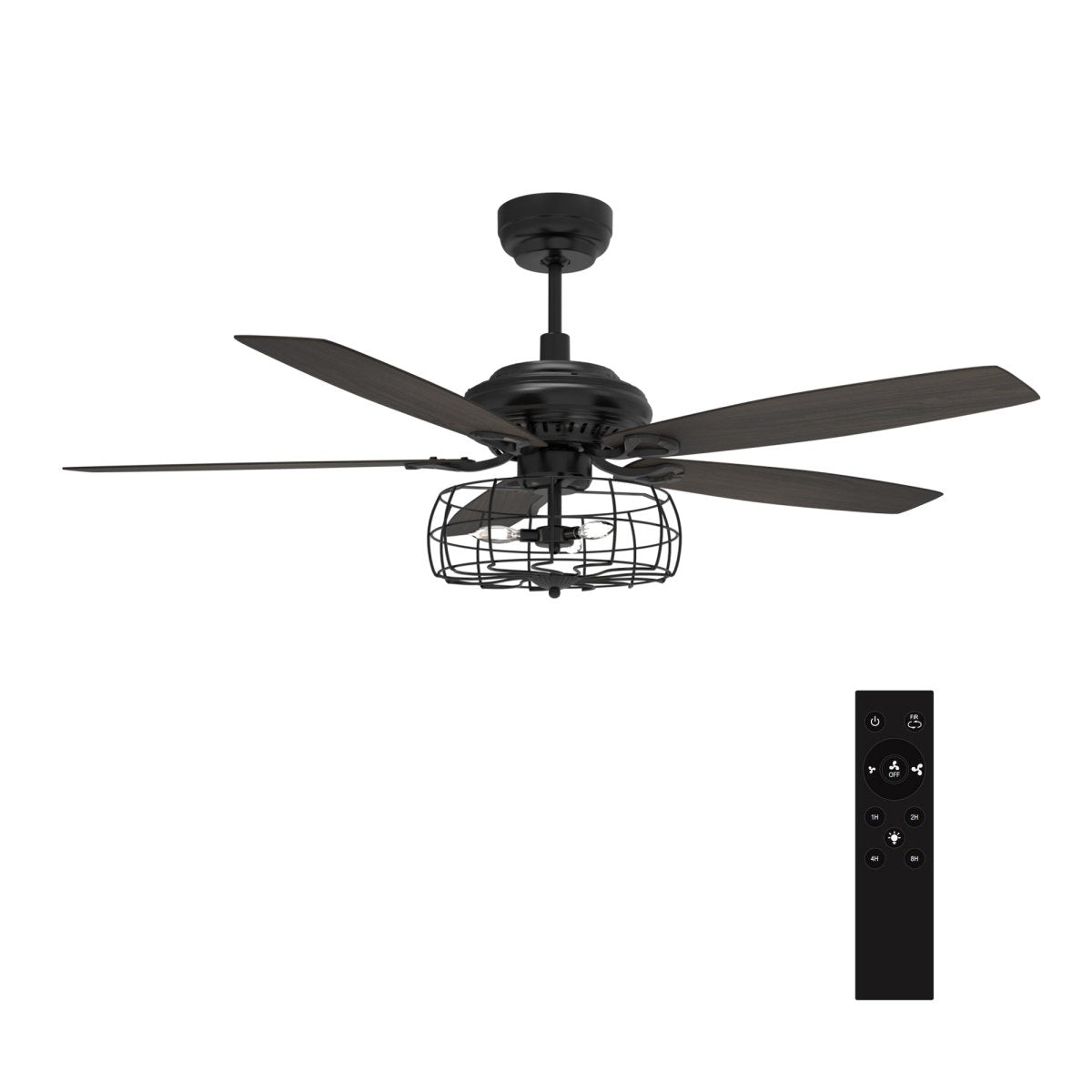 Huntley 52 Inch 5 - Blade Industrial Vintage Best Ceiling Fan With Light & Remote Control - Black/Walnut - LEDMyPlace