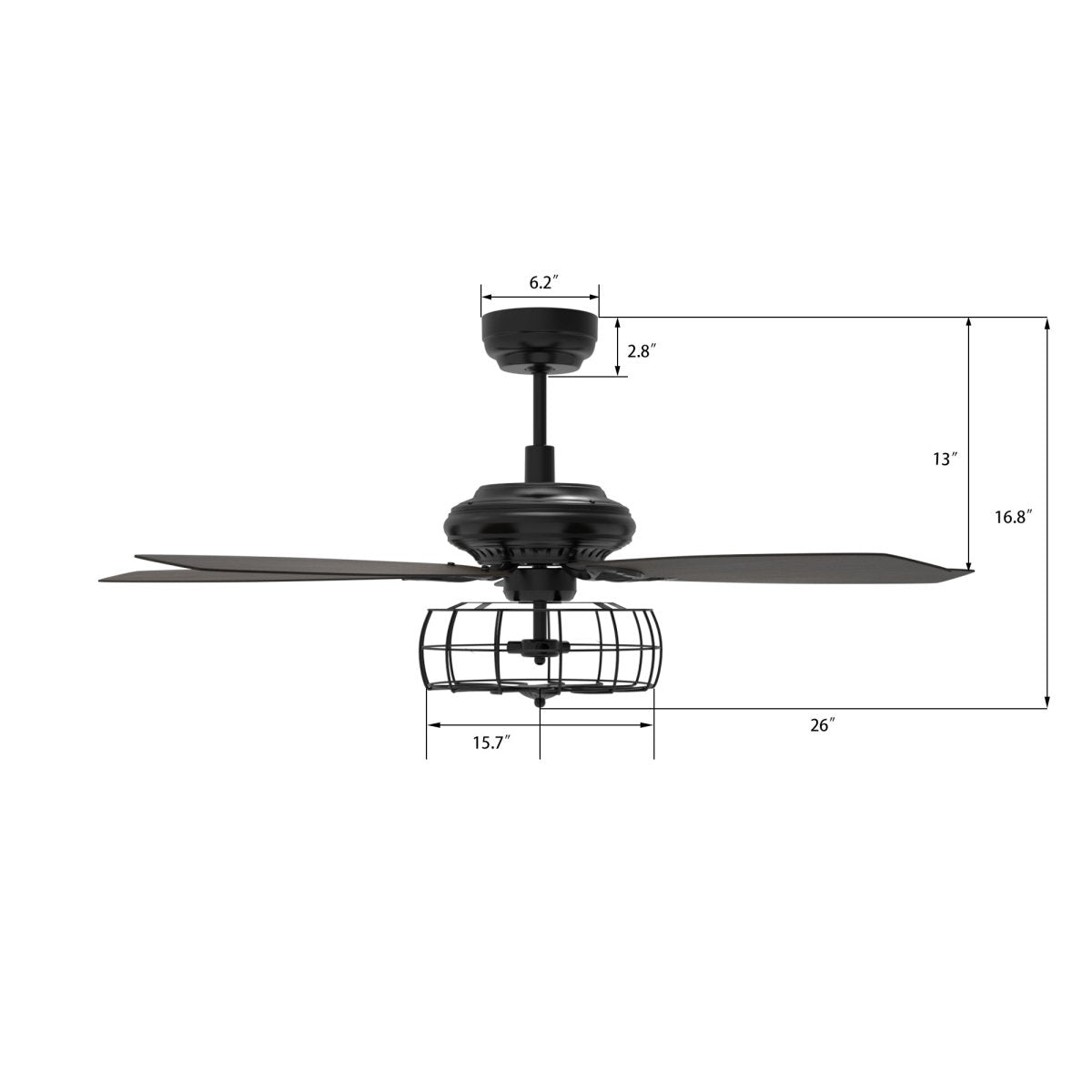 Huntley 52 Inch 5 - Blade Industrial Vintage Best Ceiling Fan With Light & Remote Control - Black/Walnut - LEDMyPlace