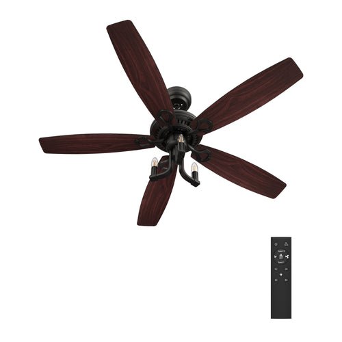 HUNTLEY 52 inch 5 - Blade Vintage Candelabra best Ceiling Fan with Light & Remote Control - Black/Brown Wood & Rosewood (Reversible Blades) - LEDMyPlace