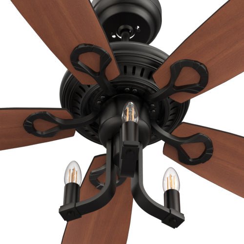 HUNTLEY 52 inch 5 - Blade Vintage Candelabra best Ceiling Fan with Light & Remote Control - Black/Brown Wood & Rosewood (Reversible Blades) - LEDMyPlace