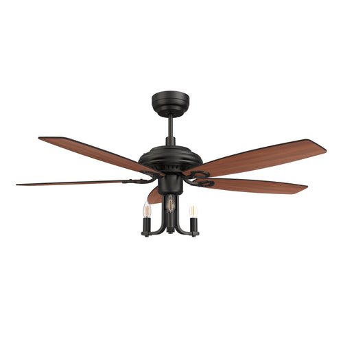 HUNTLEY 52 inch 5 - Blade Vintage Candelabra best Ceiling Fan with Light & Remote Control - Black/Brown Wood & Rosewood (Reversible Blades) - LEDMyPlace