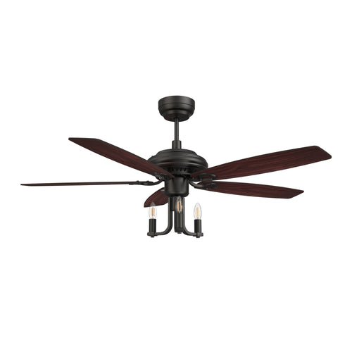 HUNTLEY 52 inch 5 - Blade Vintage Candelabra best Ceiling Fan with Light & Remote Control - Black/Brown Wood & Rosewood (Reversible Blades) - LEDMyPlace