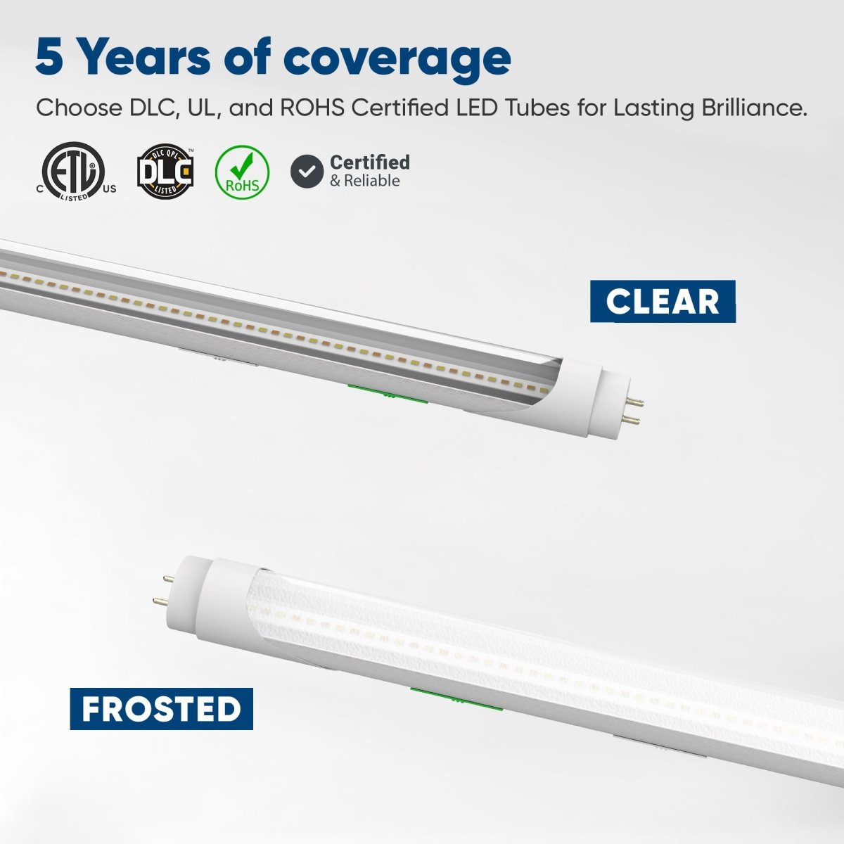 Hybrid T8 4ft LED Tube/Bulb - 22w/20w/18w/15w/ 12w/10w Wattage Adjustable, 130lm/w, 3000k/3500k/4000k/5000k/ 6000k/6500k CCT Changeable, Frosted, Base G13, Single End/Double End Power - Ballast Compatible or Bypass - LEDMyPlace