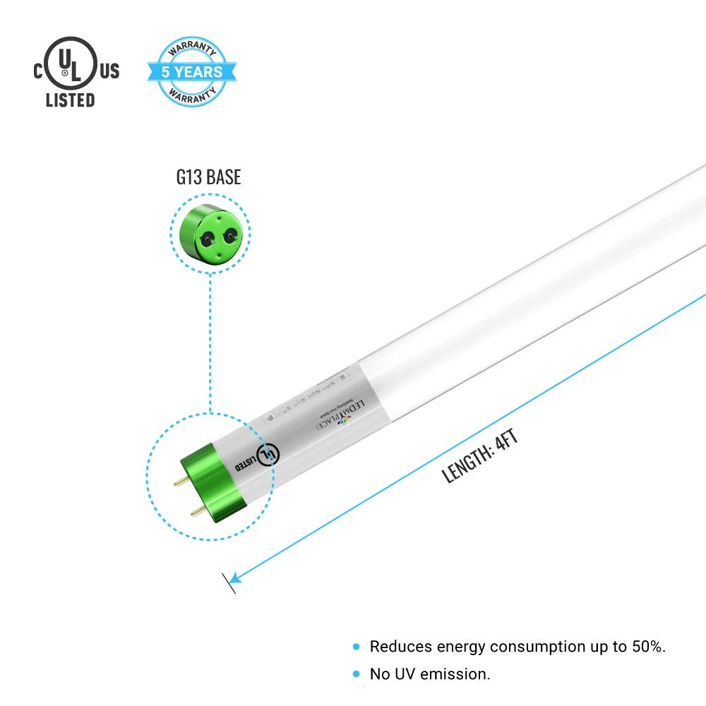 Hybrid T8 4ft LED Tube/Bulb - Glass 18W 2400 Lumens 6500K Clear, Single End/Double End Power - Ballast Compatible or Bypass (Check Compatibility List) - LEDMyPlace