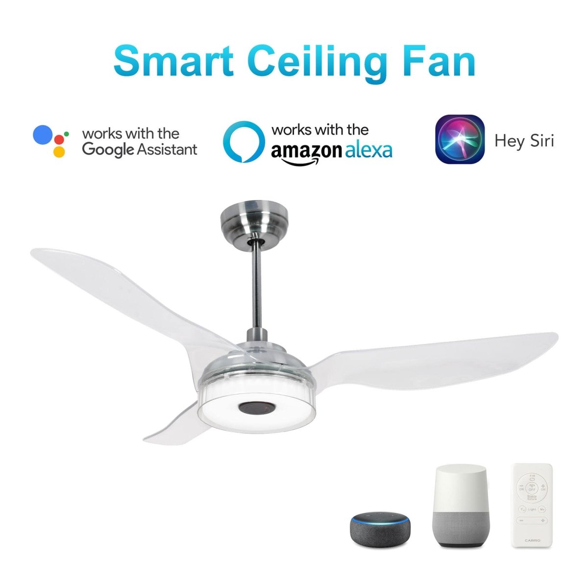 Icebreaker 52 in. Silver Best Smart Ceiling Fan w/ Dimmable LED Light, WiFi Fan Work with Alexa/Google Home/Siri/Remote Control (3 - Blade) - LEDMyPlace